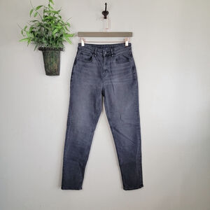 American Eagle Mom Jeans Hi Rise Tapered Leg Faded Black Gray Stretch AE 2